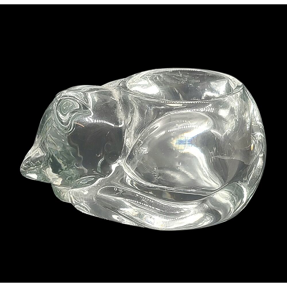 Glass Candle Holder Sleeping Cat Kitten Votive Tea Light Paperweight GRS